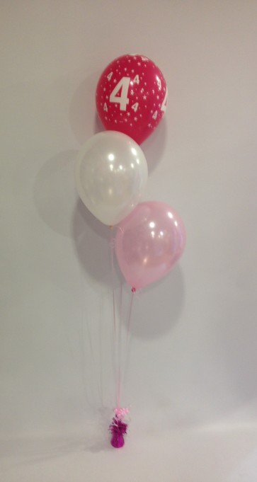 Age 4 Pink & White 3 Latex Staggered Balloon Bouquet 