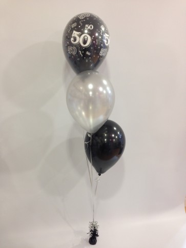 Age 50 Black and Silver 3 Latex Staggered Balloon Bouquet 