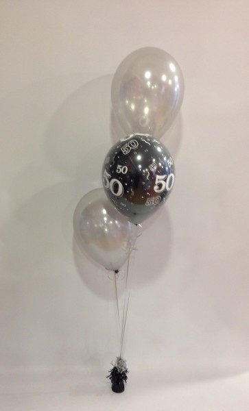Age 50 Silver & Black 3 Latex Staggered Balloon Bouquet 