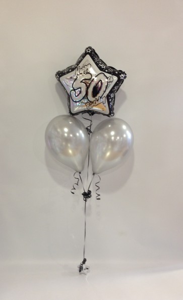 Age 50 Black and Silver Glitz Balloon Bunch