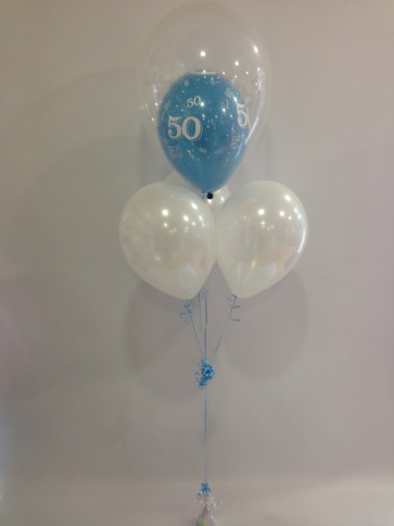 Age 50 Blue and White Double Bubble Bouquet