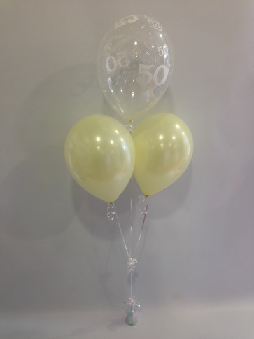 Age 50 Clear and Ivory 3 Latex Pyramid Balloon Bouquet