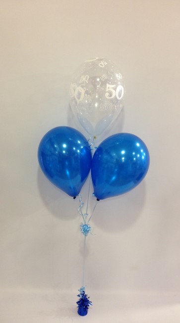 Age 50 Clear and Blue 3 Latex Pyramid Bouquet