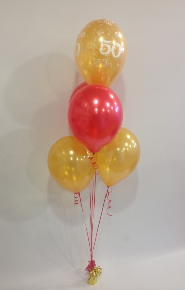 Age 50 Gold and Red 5 Latex Balloon Bouquet 
