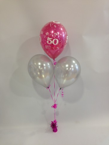 Age 50 Hot Pink and Silver 3 Latex Pyramid Bouquet