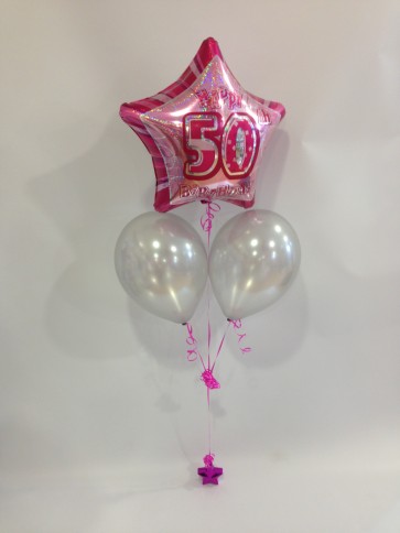 Age 50 Pink Glitz and Silver Balloon Bunch 