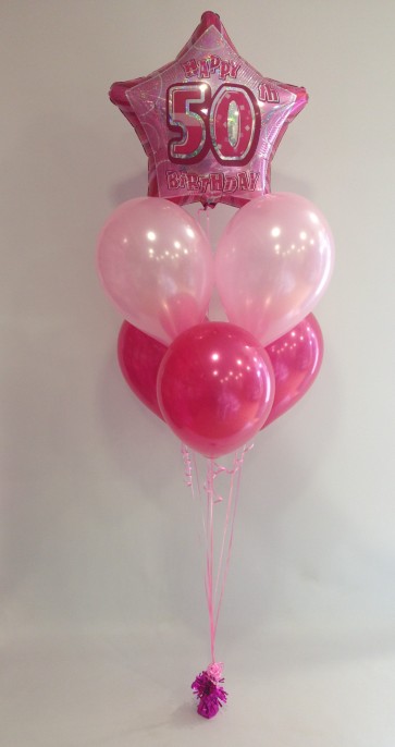 Age 50 Pink Glitz Hot Pink & Pale Pink 5 Balloon Bundle