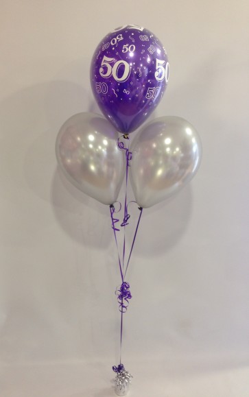 Age 50 Purple & Silver 3 Latex Pyramid Bouquet 