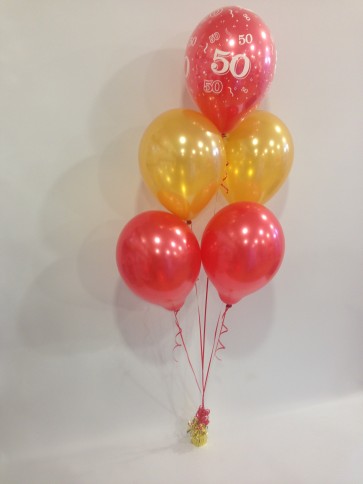 Age 50 Red and Gold 5 Latex Balloon Bouquet