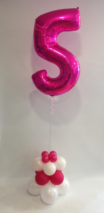 Pink Age 5 Foil Balloon on a Pink & White Trio Base 