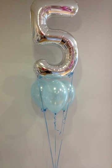 Age 5 Silver and Pale Blue Balloon Bundle