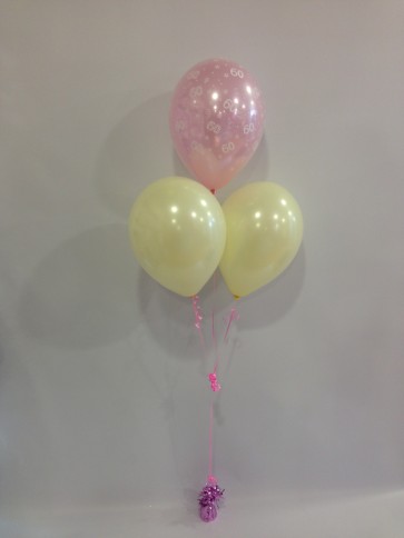 Age 60 Pink and Lemon 3 Latex Pyramid Balloon Bouquet