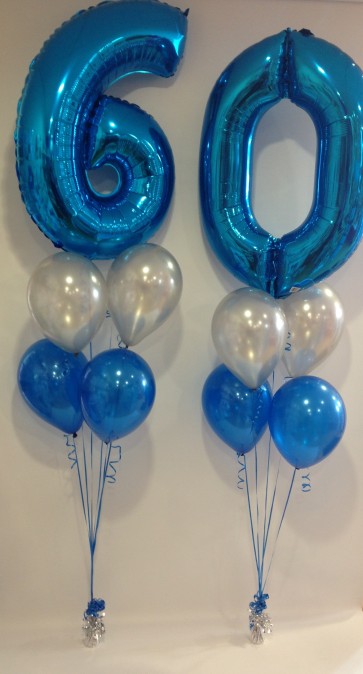 Large Blue 60 Number Balloon Burst