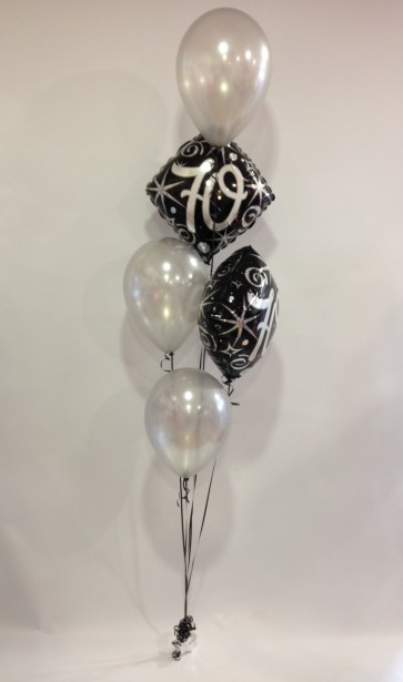 Age 70 Black and Silver 2 Foil and 3 Latex Bouquet