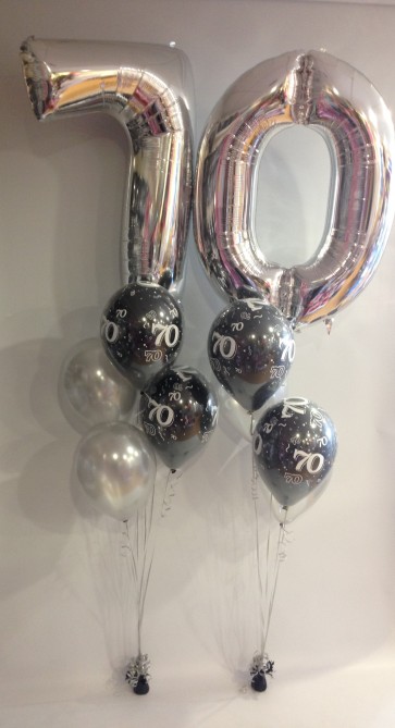 Age 70 Black and Silver Balloon Burst 