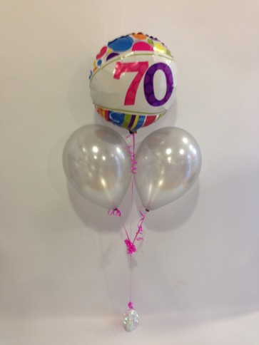 Age 70 Multicoloured Foil and Silver Balloon Bunch