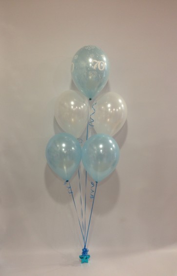 Age 70 Pale Blue and White 5 Latex Bouquet