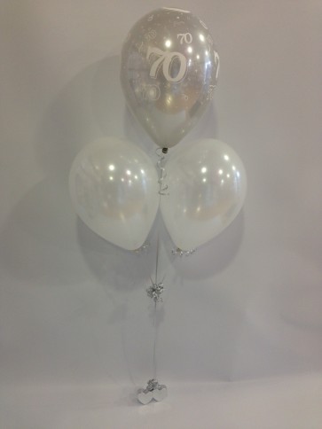 Age 70 Silver and White 3 Latex Pyramid Balloon Bouquet