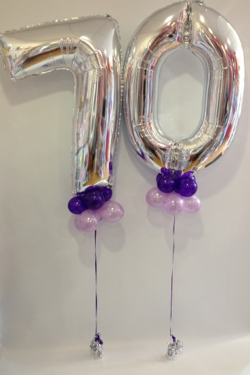 Age 70 Silver Numbers with Purple & Lilac Collars