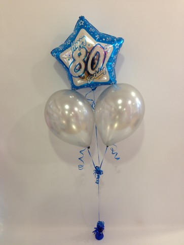 Age 80 Blue and Silver Balloon Bunch