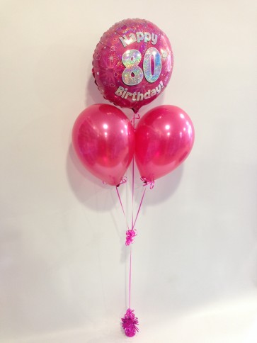 Age 80 Hot Pink Balloon Bunch 