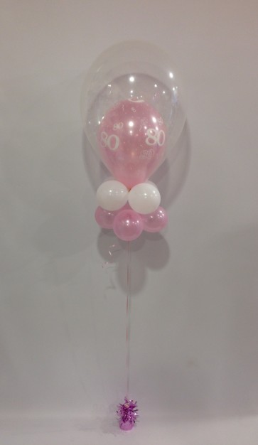 Age 80 Double Bubble with a Double Collar of Pink and White 