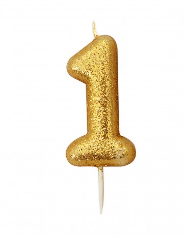 Number 1 Gold Glitter Candle 