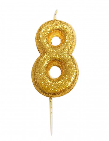 Number 8 Gold Glitter Candle 