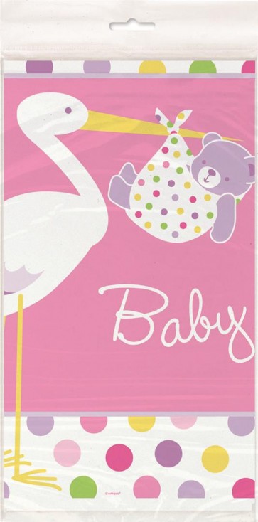 Baby Girl Stork Plastic Tablecover