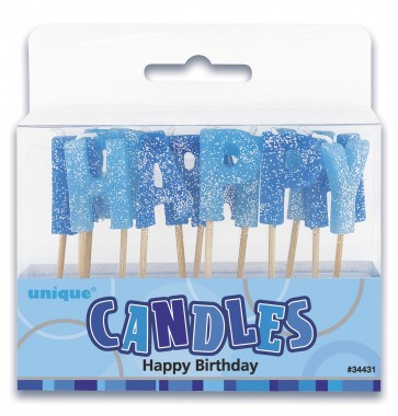 Blue Glitter Happy Birthday Pick Candles