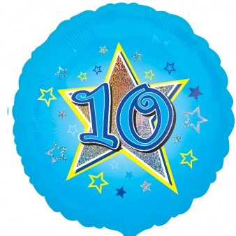 Age 10 Blue Star Foil Balloon
