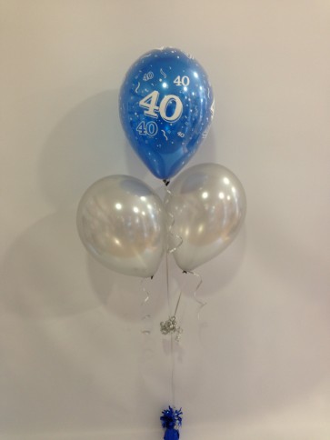 Age 40 Blue and Silver 3 Latex Pyramid Balloon Bouquet 