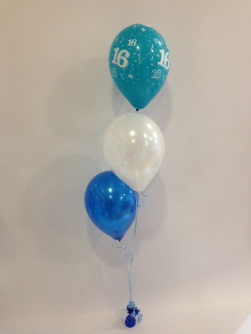Age 16 Blue 3 Latex Staggered Balloon Bouquet 