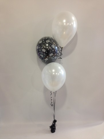 Age 60 Black and White 3 Latex Staggered Balloon Bouquet