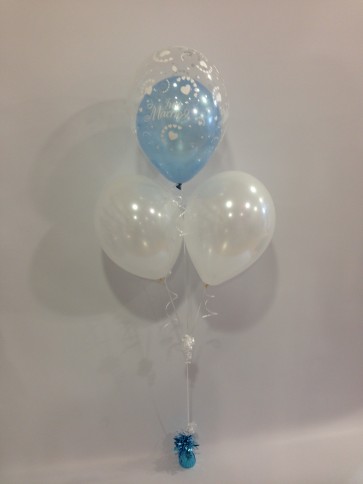 Pale Blue Just Married Double Bubble Balloon Bouquet