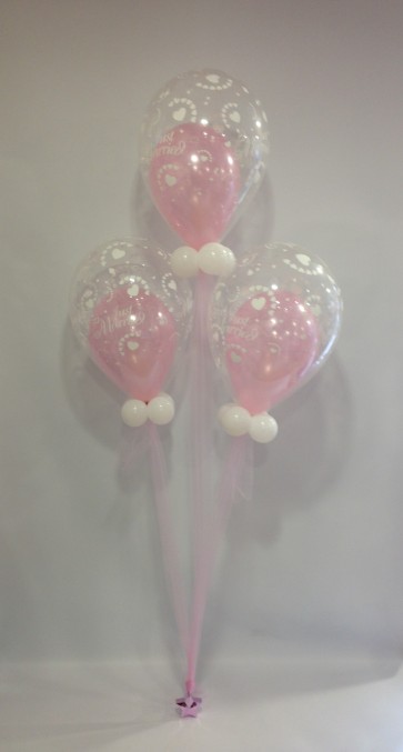 Just Married Pale Pink and White Double Bubble Trio