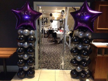Black, Silver and Purple Star Balloon Columns 