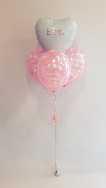 Personalised Heart Foil and 3 Latex Christening Bouquet