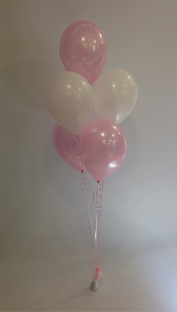 Pink & White 1st Holy Communion 5 Latex Balloon Bouquet 