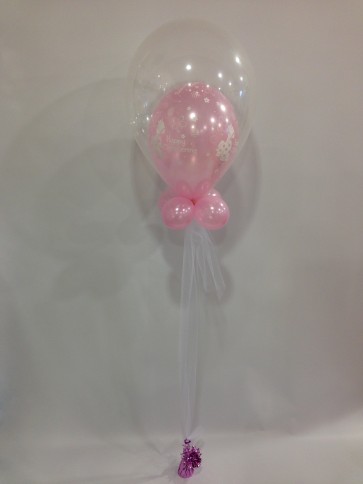 Pink Christening Pony Double Bubble with Collar and Tulle 