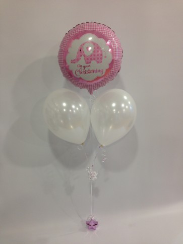 Pink and White Sweet Elephant Christening Balloon Bunch