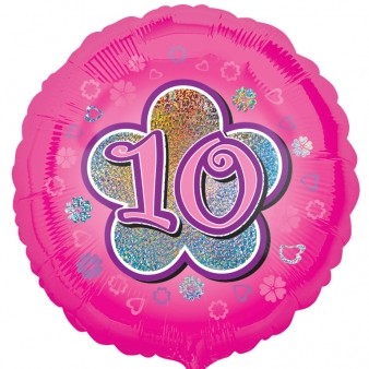 Age 10 Pink Flowers Foil Balloon