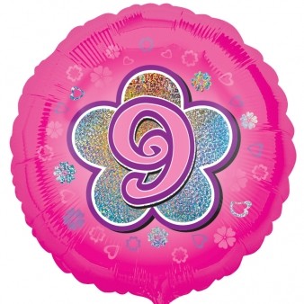 Age 9 Pink Flowers Foil Balloon