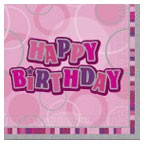 Pink Glitz Happy Birthday Paper Napkins 