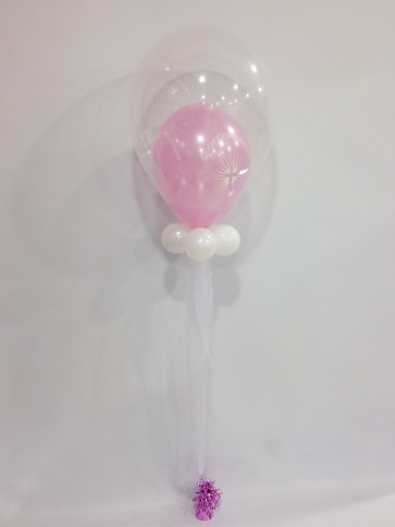 Pink Holy Communion Double Bubble Balloon on White Tulle 