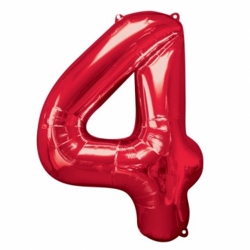 Number 4 Red Super Shape Foil Balloon