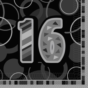 Black Unique Party 83864 83864-Glitz Black & Silver 16th Birthday Candle Age 16 
