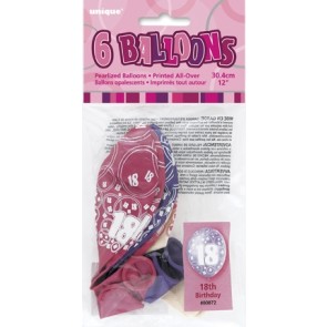 Age 18 Pink Glitz Latex Balloons