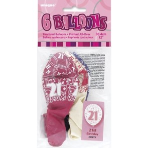 Age 21 Pink Glitz Latex Balloons