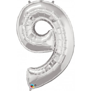 Number 9 Silver Super Shape Foil Balloon